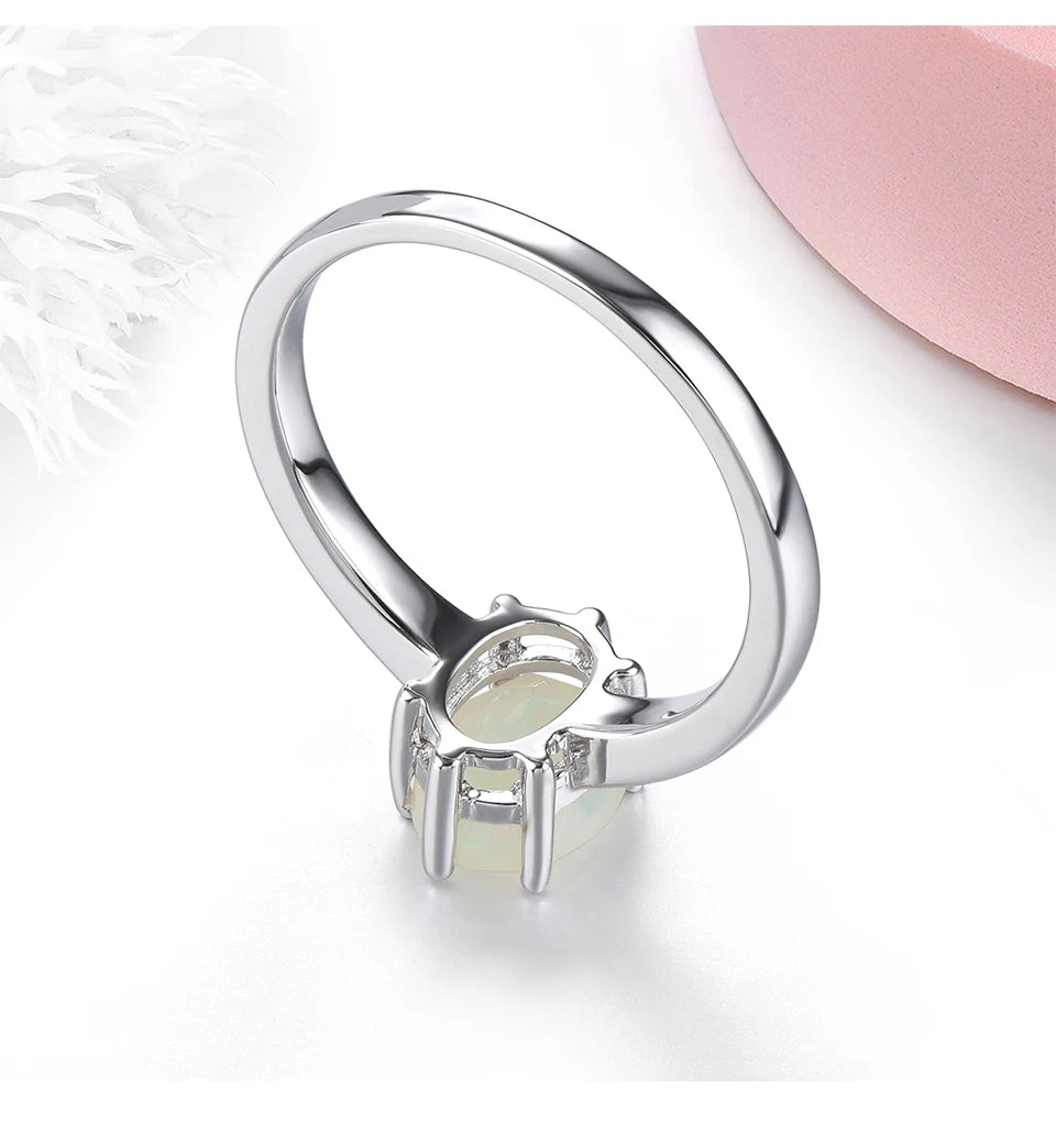 Natural Opal Sterling Silver Rings 0.85 Carats Genuine Gemstone Classic Simple Design Fine Jewelry Daily Decorations Women Gifts