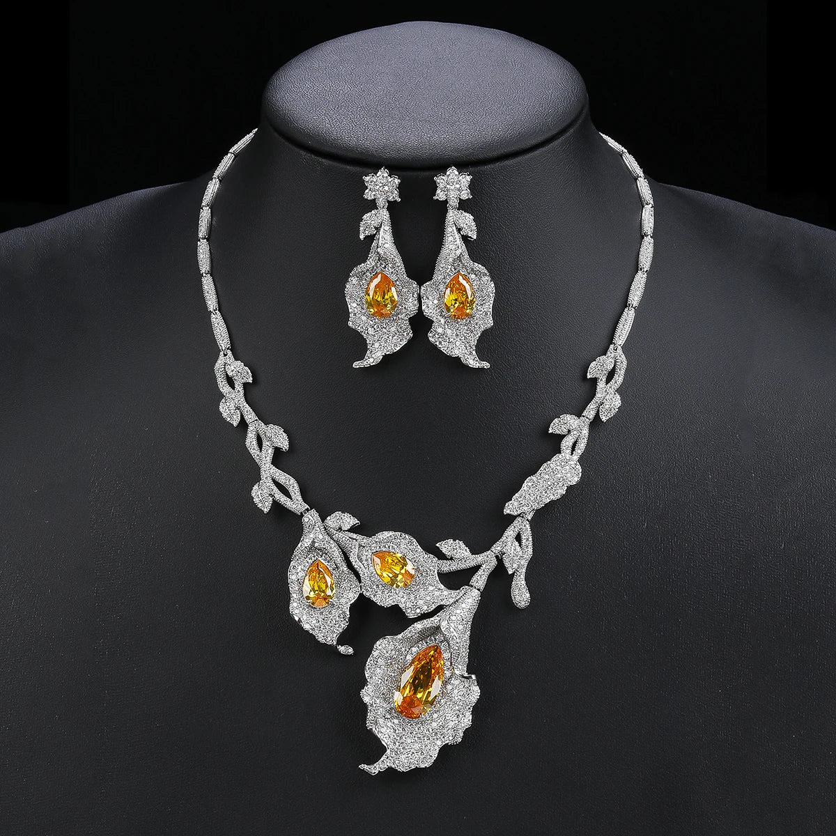 New Unique Design Flower Necklace Earring High Quality 2pcs Wedding Bridal Jewelry Sets For Women Party Accessorie CN11182