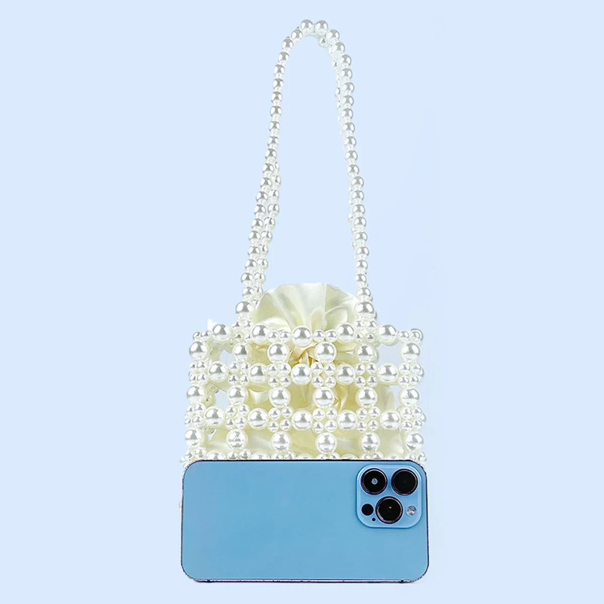 New French style elegant lady pearl handbag, handmade beaded finished bag, summer mobile phone small square bag