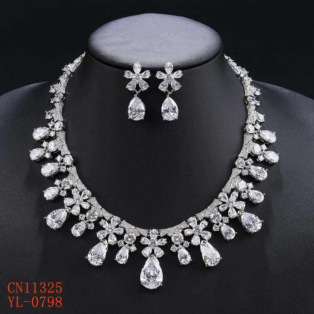 Luxury   Zirconia Flower  Set  Wedding Jewelry