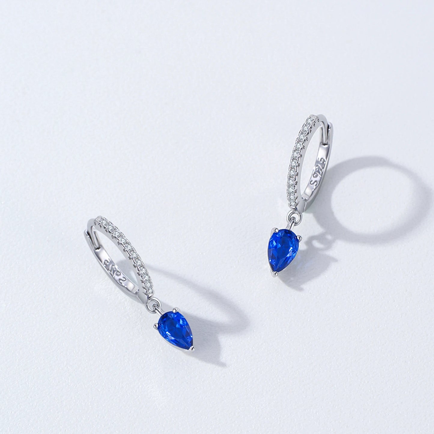 925 Sterling Silver Elegant Blue Pear shaped Earring Ring Set Zirconia  Jewelry