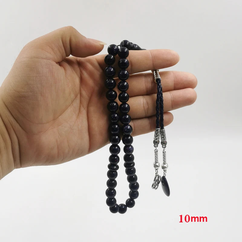 Tasbih Natural Blue SandStone Muslim prayer beads islamic gemstone misbaha 33 beads bracelet special ramadan Eid gift