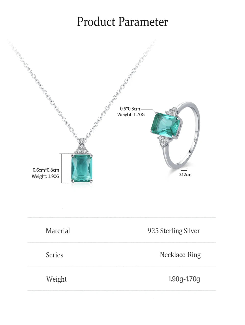 925 Sterling Silver Luxury Blue Green Zircon Jewelry Set