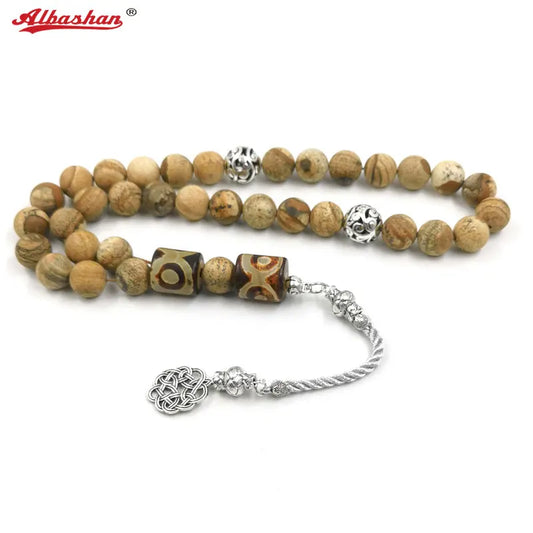 Tasbih men Natural Jasper stone with Dzi Agates gemstone Muslim prayer beads Tibetan style islamic Saudi arabia Fashion bracelet