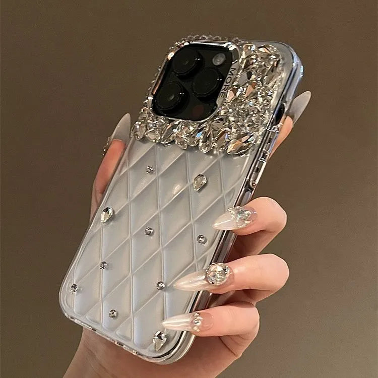 New iPhone 15 Ling Grid Pattern Phone Case with 14 Promax Luxury Handmade Rhinestones 13 12pro Anti Drop 11 Protective Cover