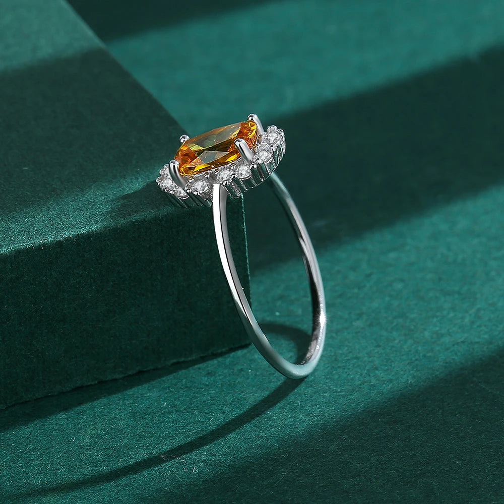 2022 NEW Exquisite Citrine Ring For Women Yellow Gold Real S925 Silver Crystal Diamond Engagement Valentine's Day Gift Jewelry