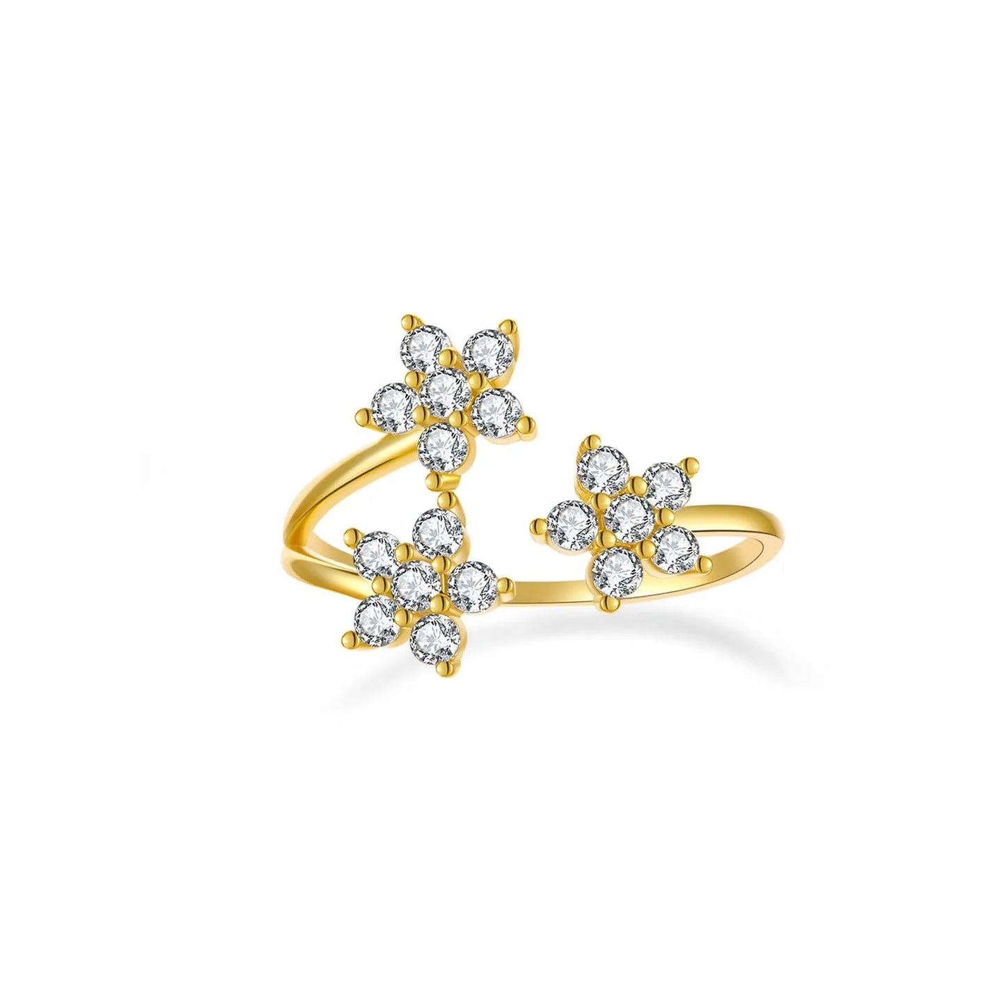 100% 925 Sterling Silver Gold Three Flower Zircon Jewelry