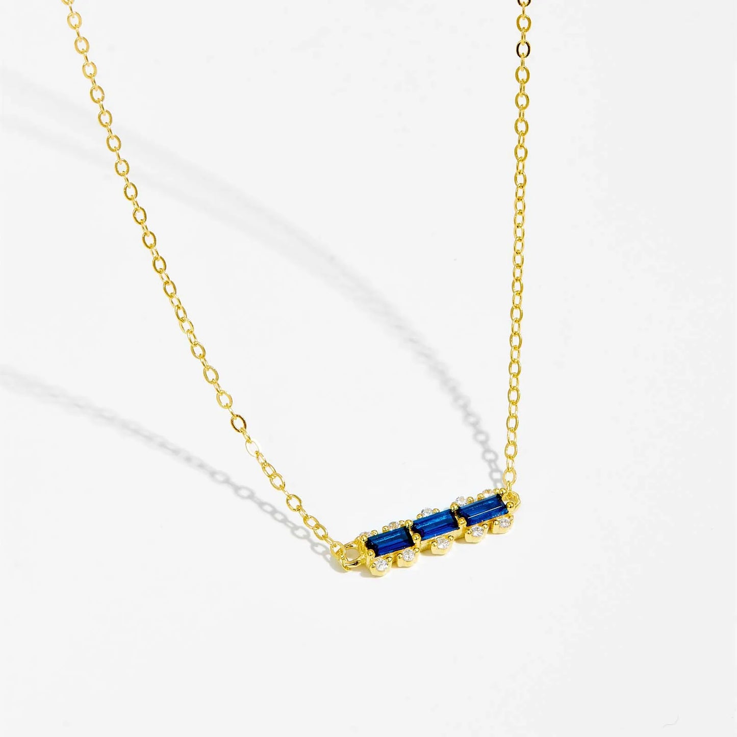 925 Sterling Silver Gold Sapphire Blue Line