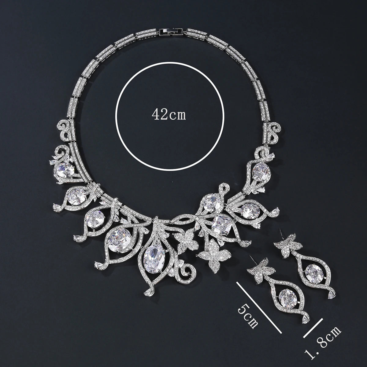 Luxury Cubic Zirconia Bridal Wedding Jewelry Set Ladies Party Leaves Necklace Earrings Set  CN11327