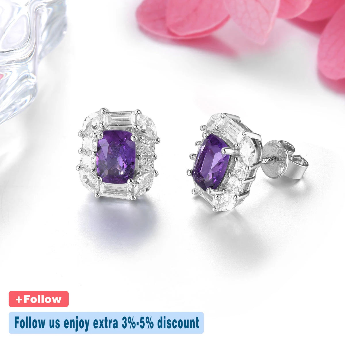 Natural Amethyst Sterling Silver  Genuine Quarts Cushion Faced Cutting Classic Jewelry Styles