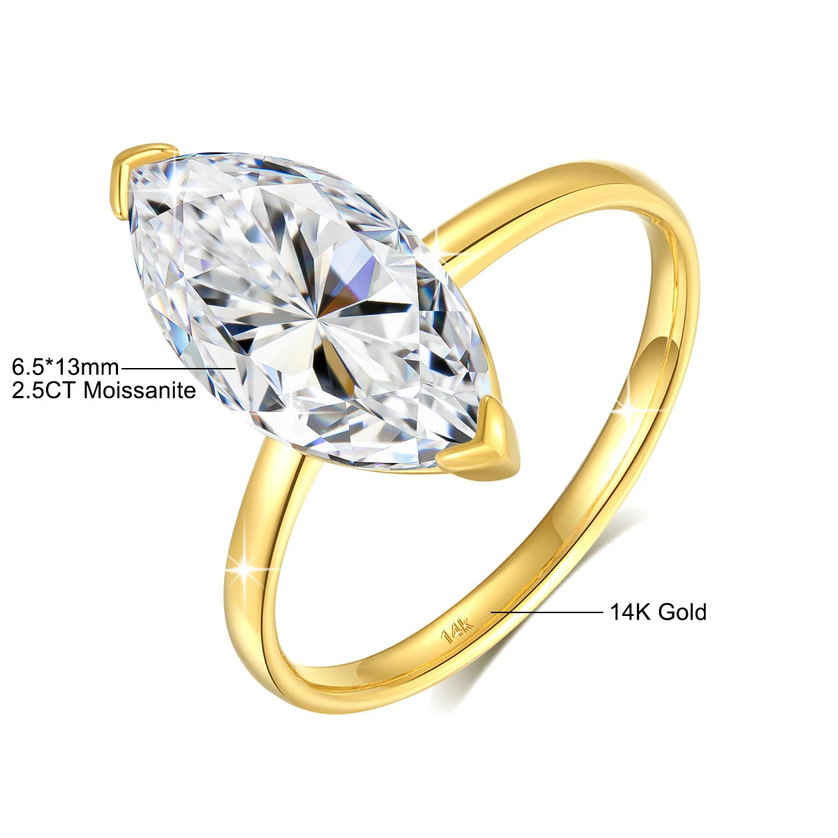 Cut Moissanite Ring 3ct 14k Gold 100% Real Stone Engagement K Gold  Jewelry