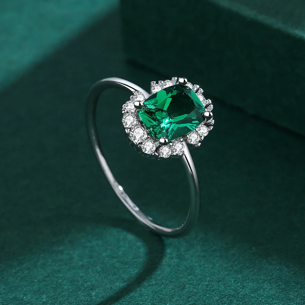 2022 NEW Classic Emerald Ring For Woman Real S925 Silver Diamond Crystal Flower Loyal Finger Wedding Party Gift Female Jewelry