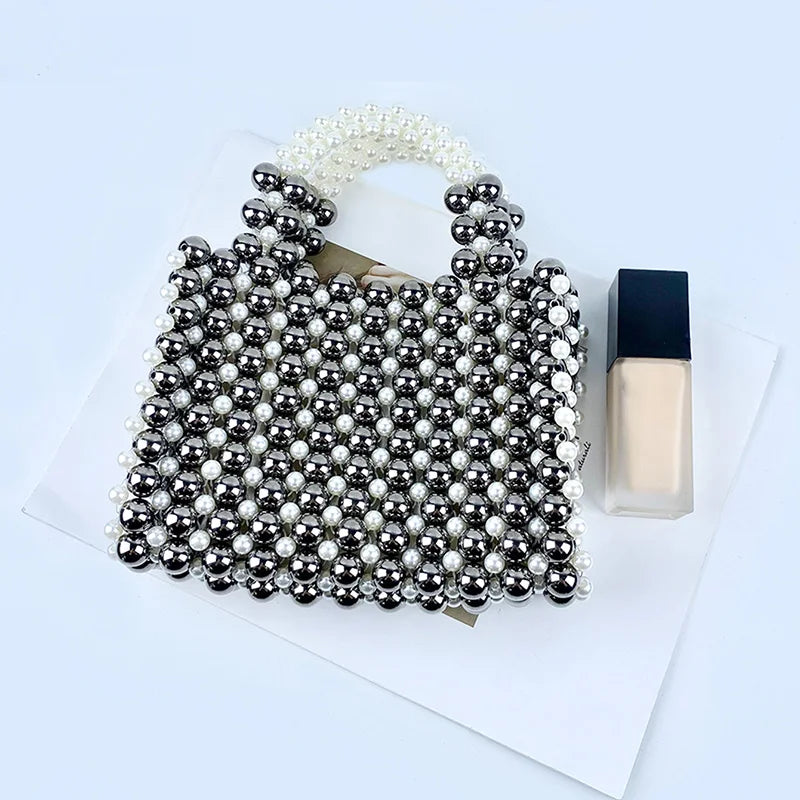 French Fashion High Quality String Handmade Beaded Weaving Hollow Handheld Bead Dinner Bag