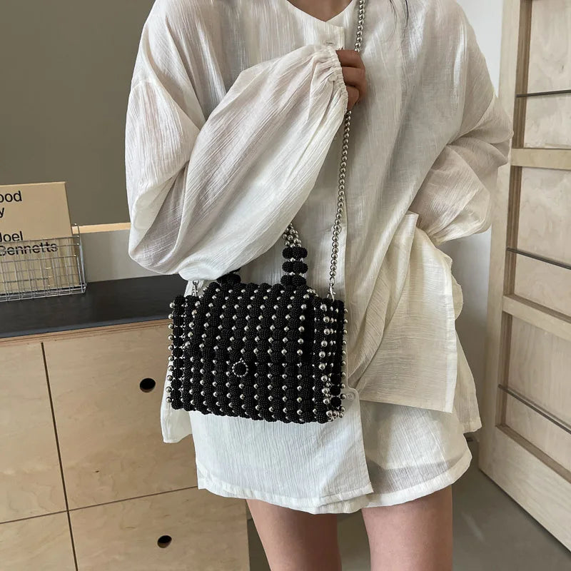 Black Small Square Bag Tote Handmde