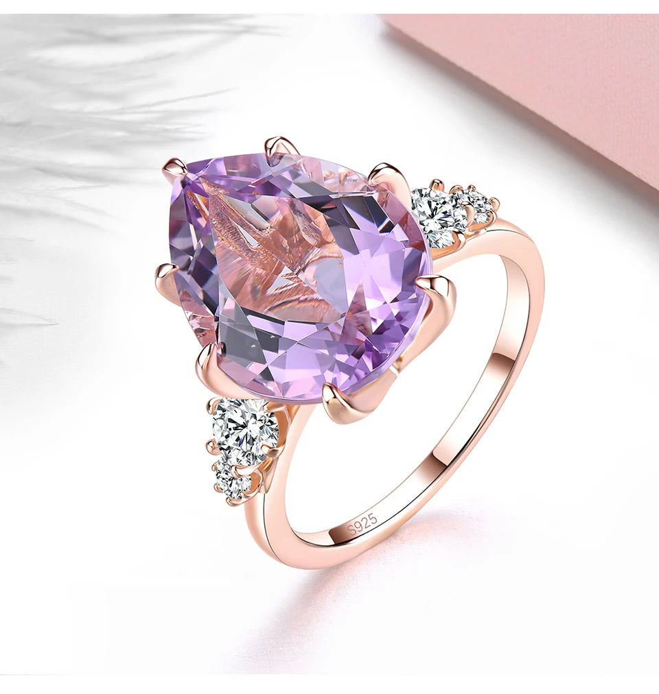 Natural Pink Amethyst Silver Rose Gold Plated 8 Carats Genuine Gemstone Women's Romantic Fine Jewelrys Christmas New Year Gifts