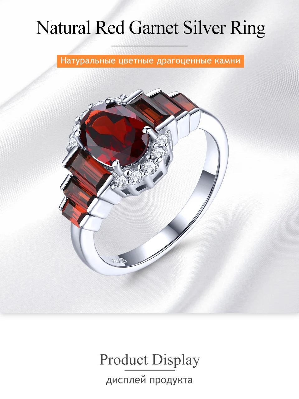 Natural Red Garnet Sterling Silver Rings 2.3 Carats Genuine S925 Fine Jewelrys