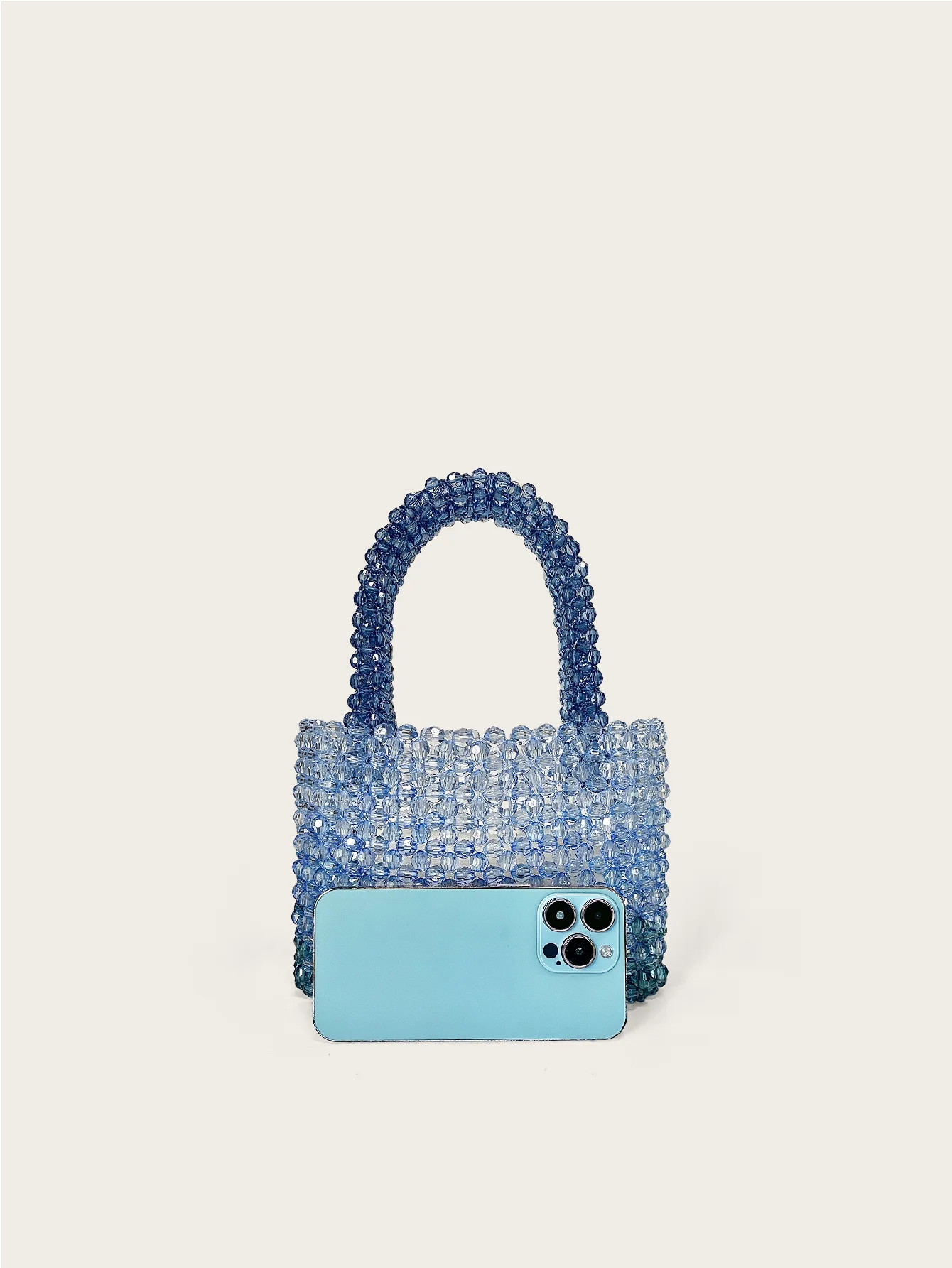 Transparent corner bead acrylic exquisite gradient blue hand woven fashionable versatile handbag universal