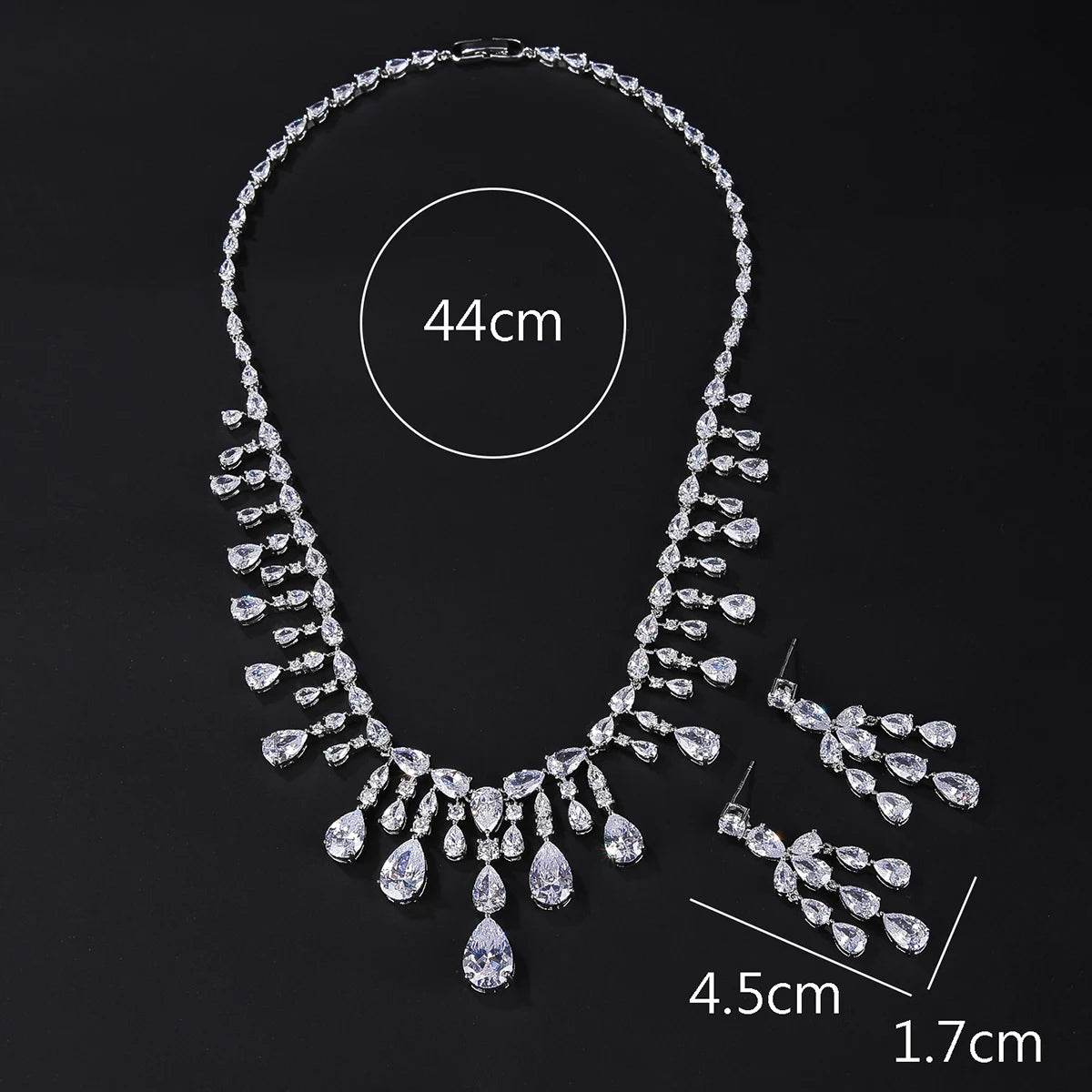 Silver Color Cubic Zirconia Bridal Party Wedding Necklace Earrings Jewelry Set For Women Bridesmaid Accessories Gift CN10679