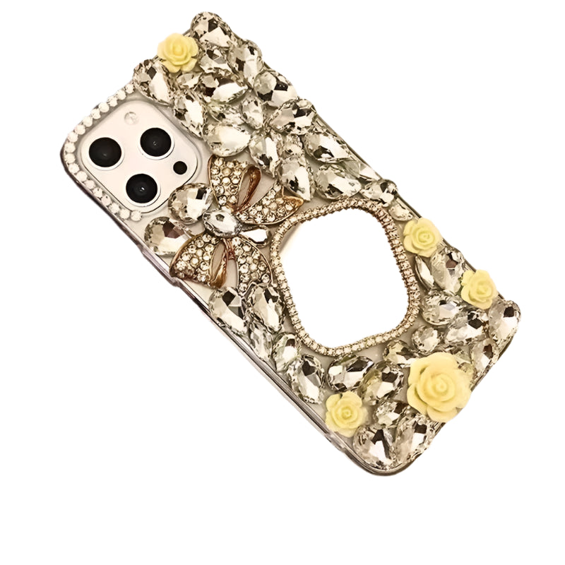 Hard TPU Back Cover Case for Huawei P50Pro, P40, Honor 50, 60Pro, Roses Decorate Diamonds, Mirror