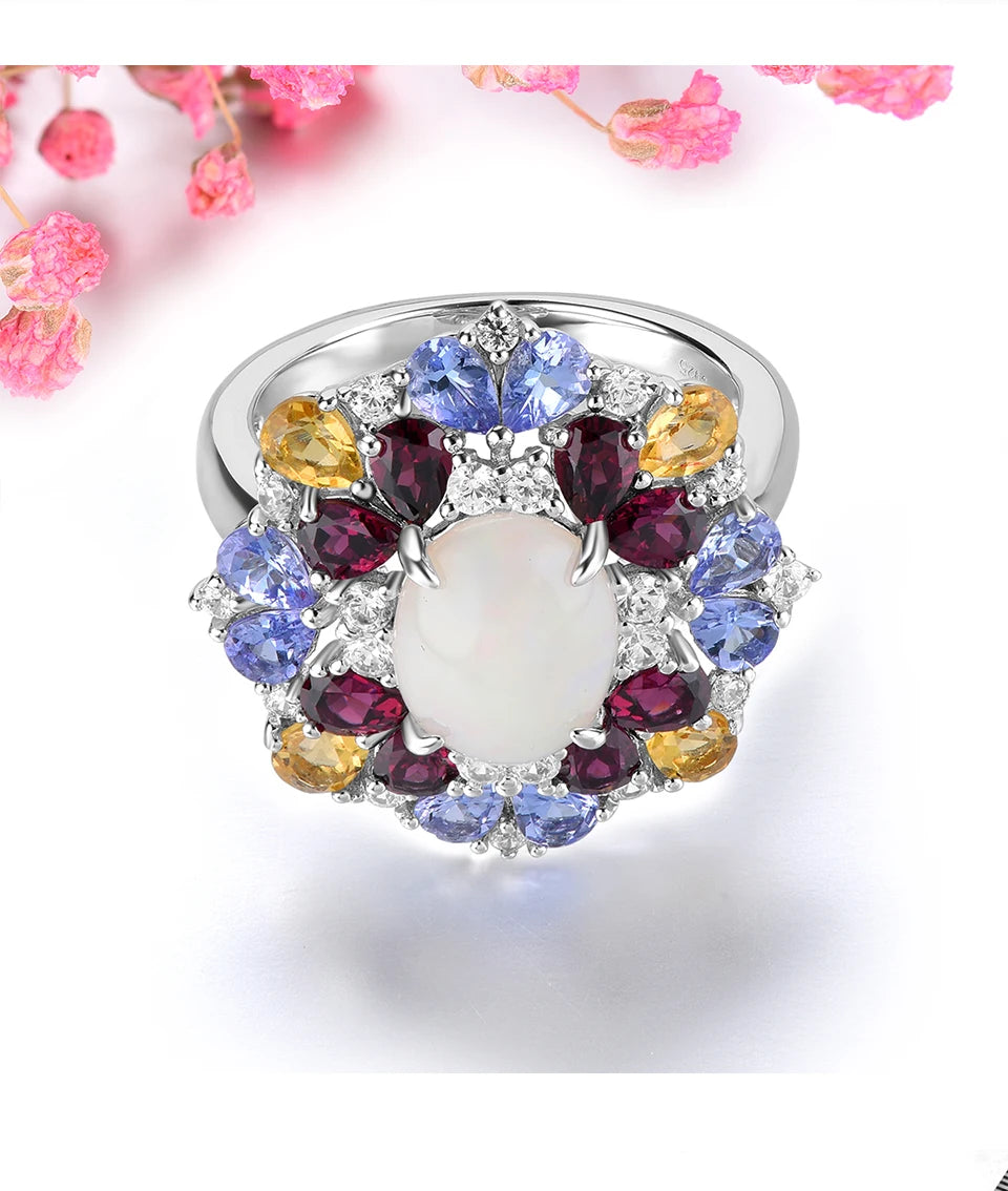 Natural Opal Tanzanite Garnet Solid Sterling Silver Rings 4.2 Carats Multicolor Gemstone Citrine Original Design Jewelrys