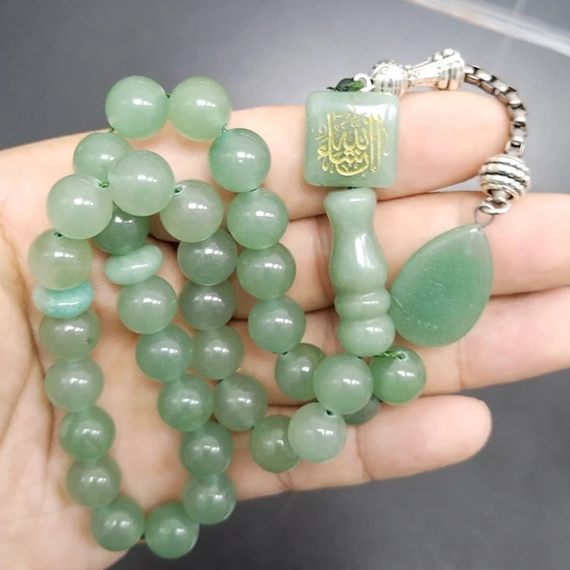 Inshanllah Tasbih Natural tasbih green Jade misbaha isalmic eid gift Muslim prayer beads arabic fashion accessory