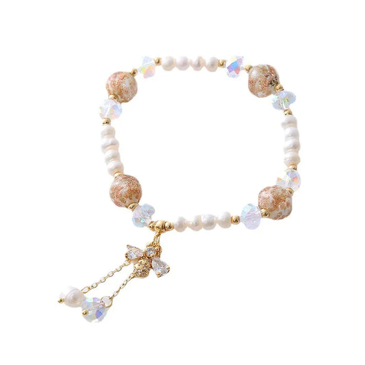 100% Natural Freshwater Pearl Trendy Honeybee 14K Gold Filled Ladies Charm Bracelet Promotion Jewelry