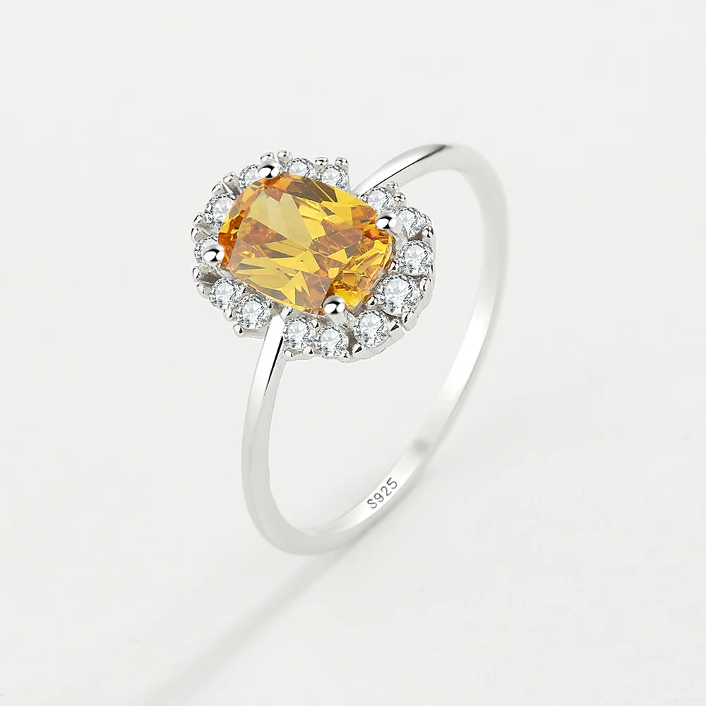 2022 NEW Exquisite Citrine Ring For Women Yellow Gold Real S925 Silver Crystal Diamond Engagement Valentine's Day Gift Jewelry