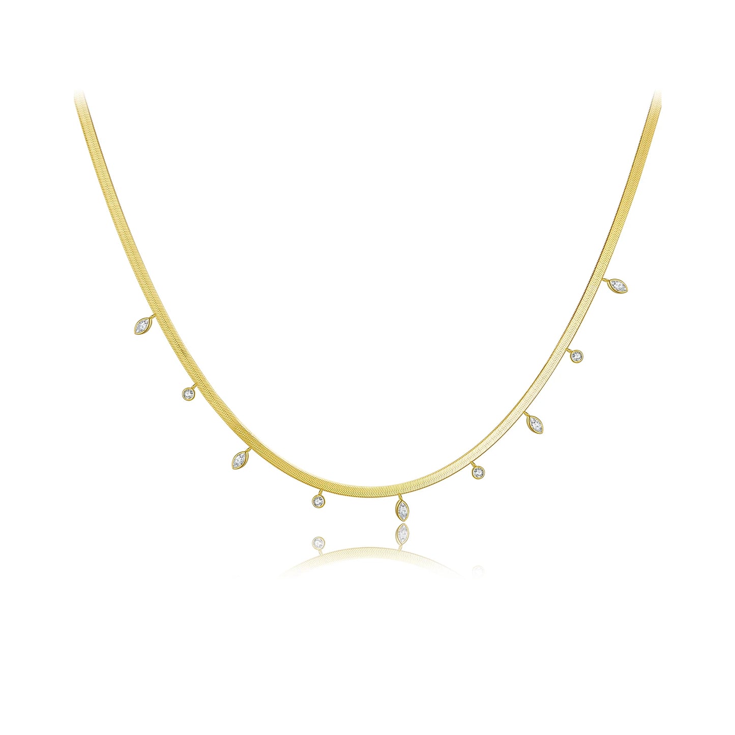 925 Sterling Silver Gold Chain Necklace Choker  Zircon Crystal Luxury