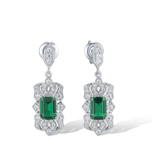 925 Sterling Silver Stud Earrings  Green Spinel Long Grand  Jewelry