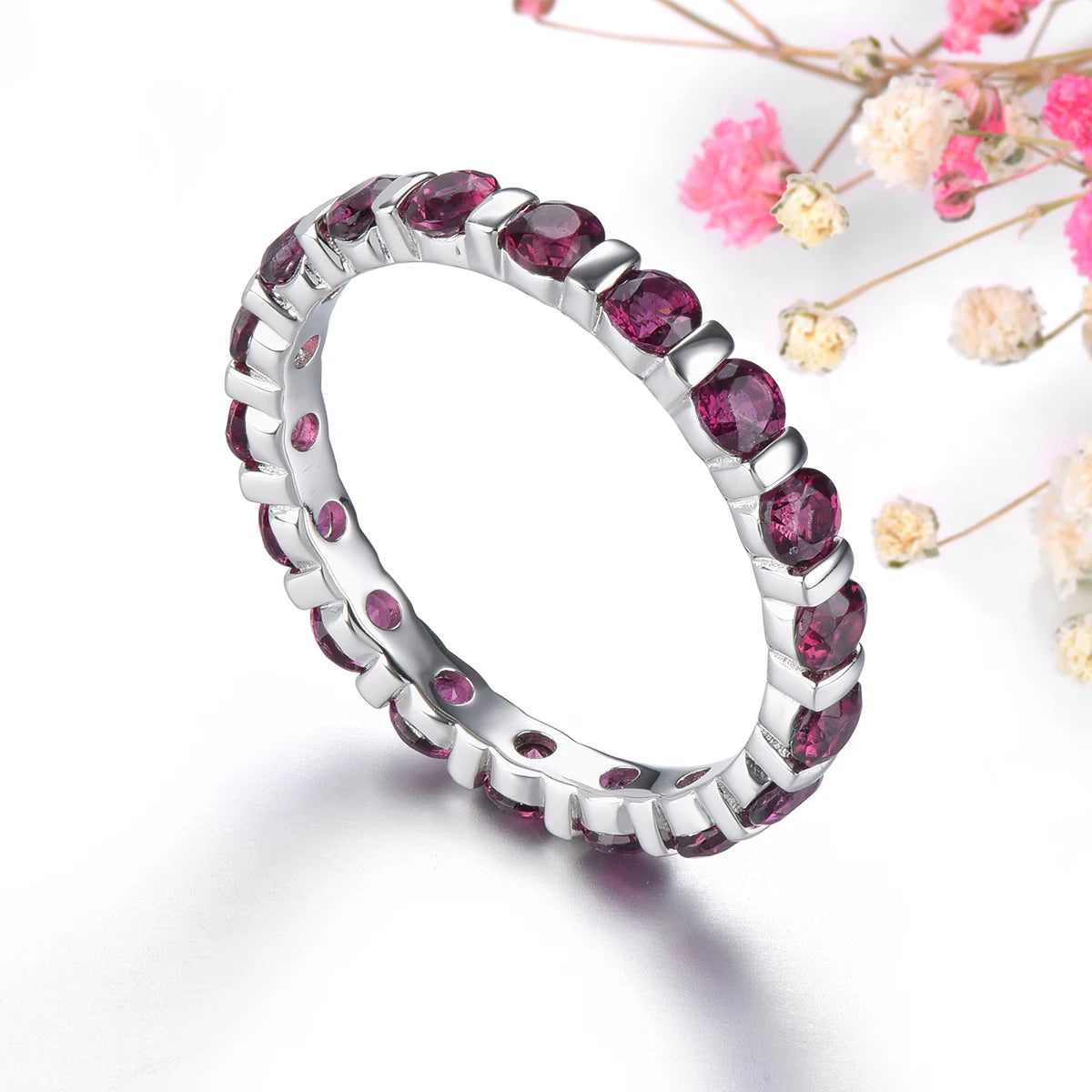 Natural Rhodolite Garnet Solid Sterling Silver Rings 2.5 Carats Genuine Gemstone Romantic Lovely Fine Jewelry Design Daily Gifts