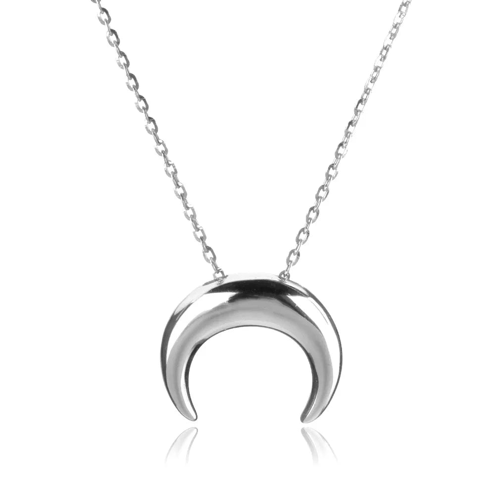 925 Sterling Silver Gold Plain Moon Charm Necklace  Simple Slim Dangle Jewelry