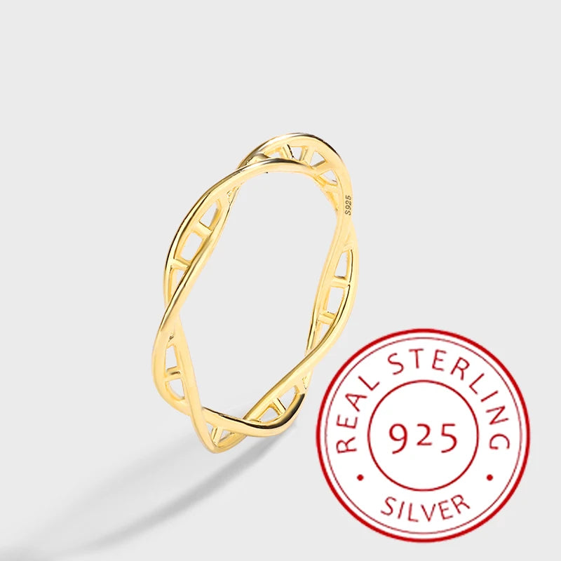 Classic and Simple Authentic S925 Silver 14K Gold Transfer Ring Double Spiral Hollow Small Fresh and Versatile Ring