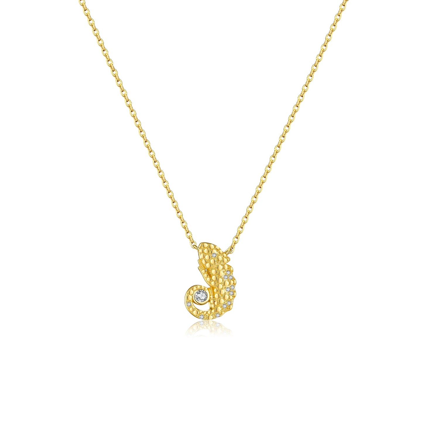 ANDYWEN 925 Sterling Silver Gold Lizard  Zircon Animal Pendant Necklace