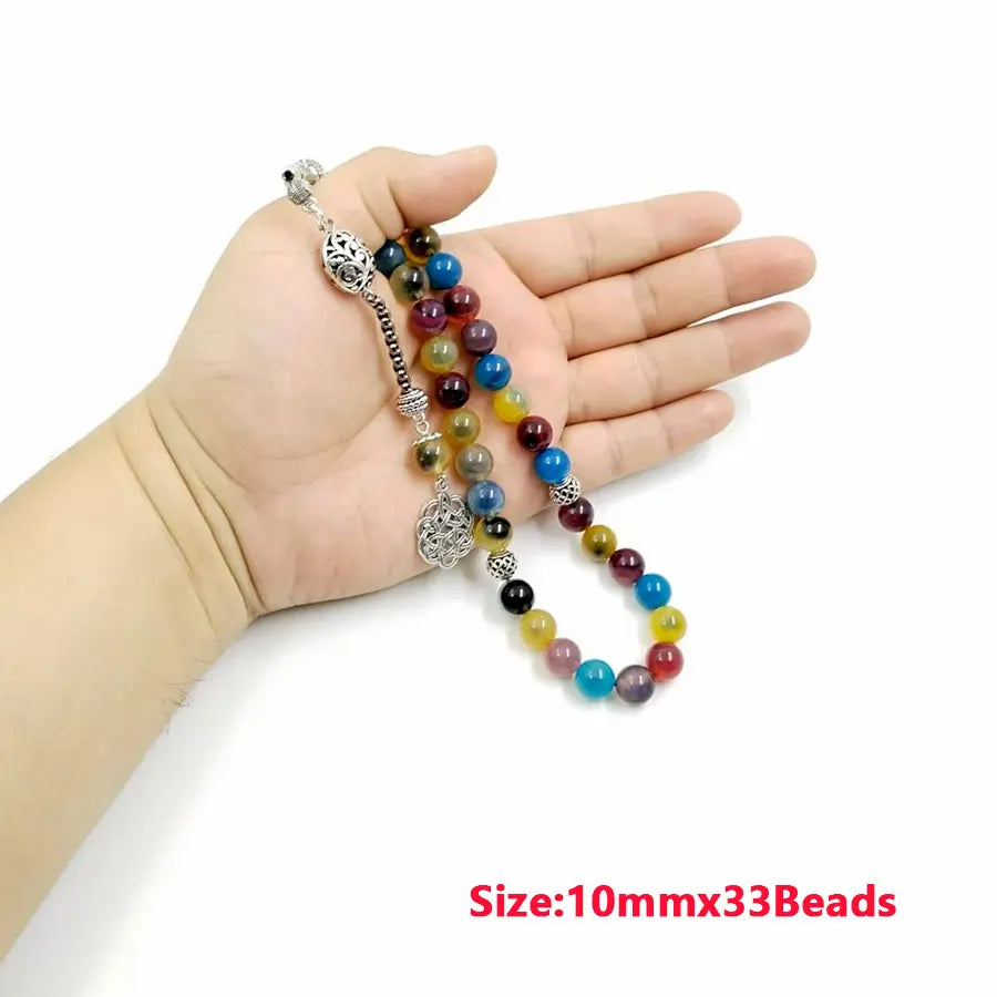 Tasbih Natural agate stone inside black agate muslim  bead misbaha bracelet turkish jewelry