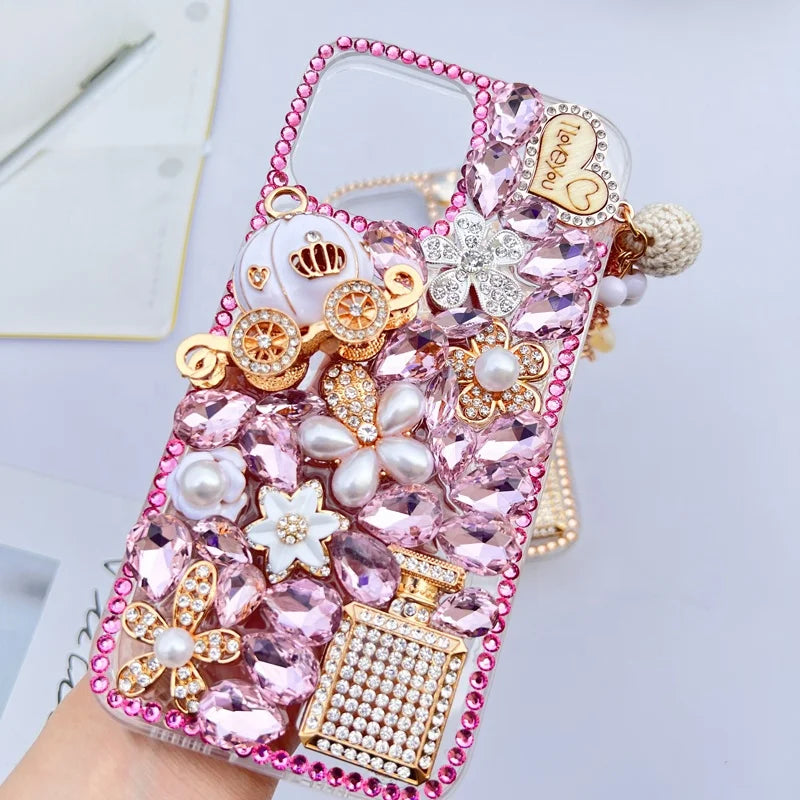 Diamond Case for Huawei P50Pro P40, Mate30, Honor 9X, 50, 60Pro, Pumpkin Car Bling, Sparkly Crystal, Handmade Cover