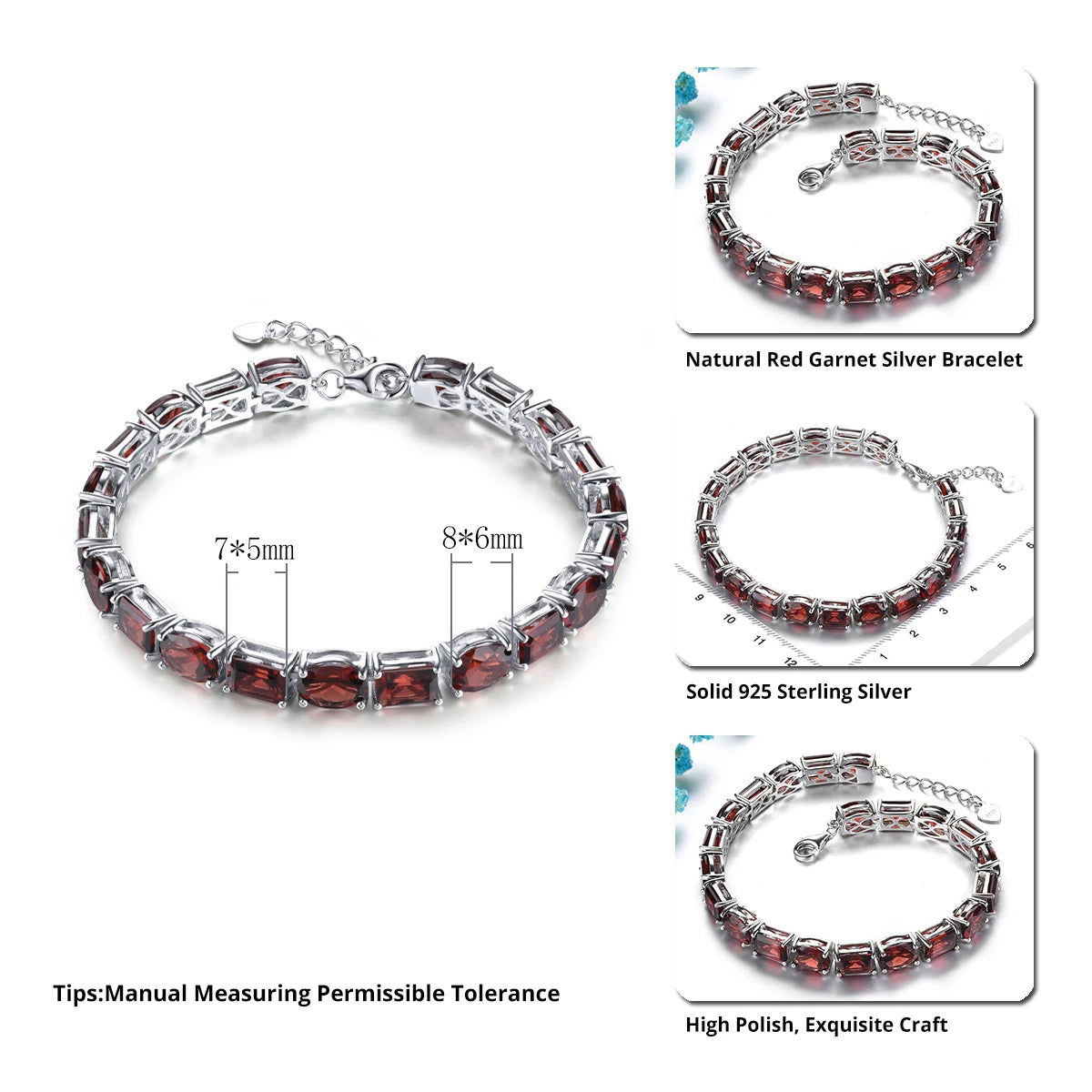 Natural Red Garnet Sterling Silver S925   Bracelet 38.5 Carats Genuine Gemstone Luxury Gorgerous