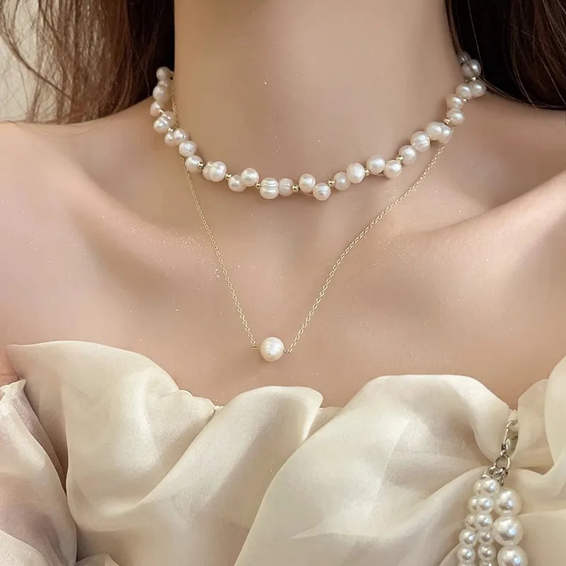 100% Baroque Freshwater Pearl 14K Gold Filled Female Choker Chains Jewelry For Women Short Necklace  New Style