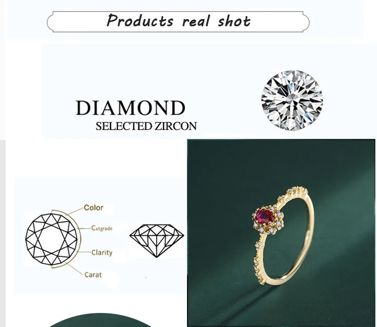 2022 Fashion Genuine Sterling Silver Ruby 18K Gold Couple Ring For Women Girl Flower Full Diamond Office Wedding Anniver Jewelry