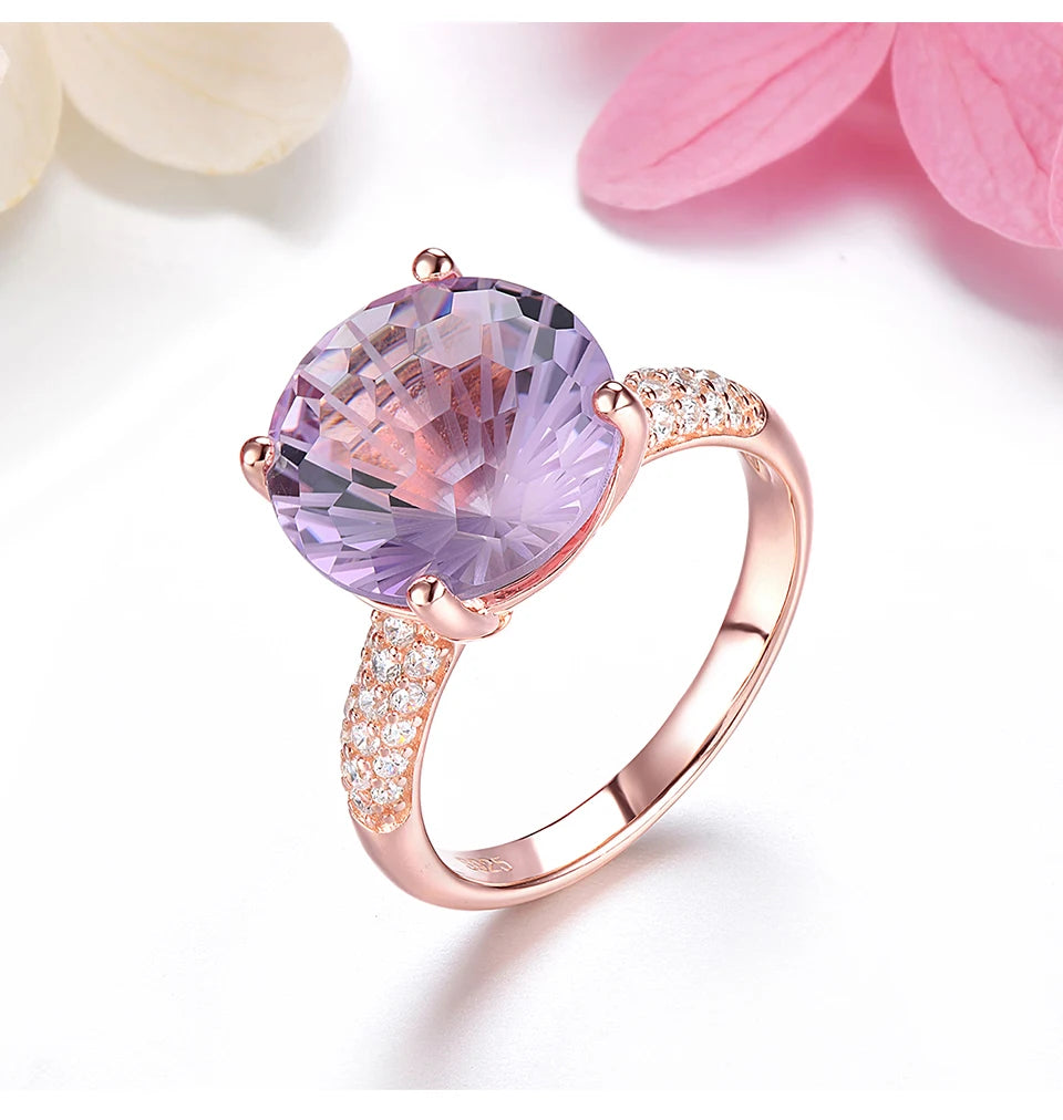 Natural Pink Amethyst Sterling Silver Rose Gold Plated Ring 6.5 Carats