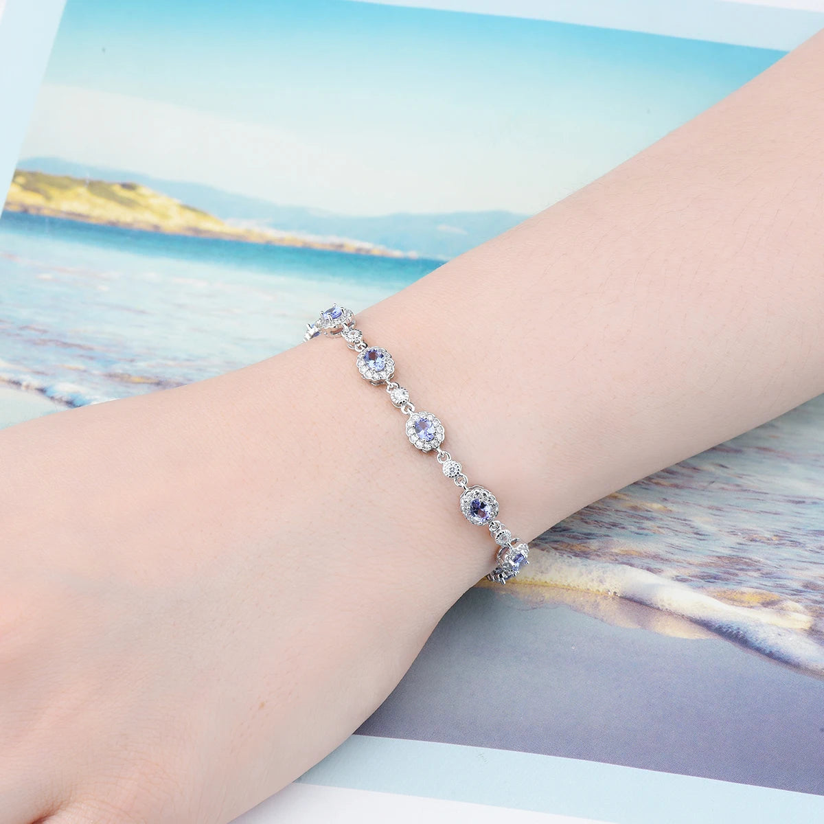 Natural Genuine Tanzanite Solid Sterling Silver Bracelets 2 Carats Rhodium Plated  S925 Classic