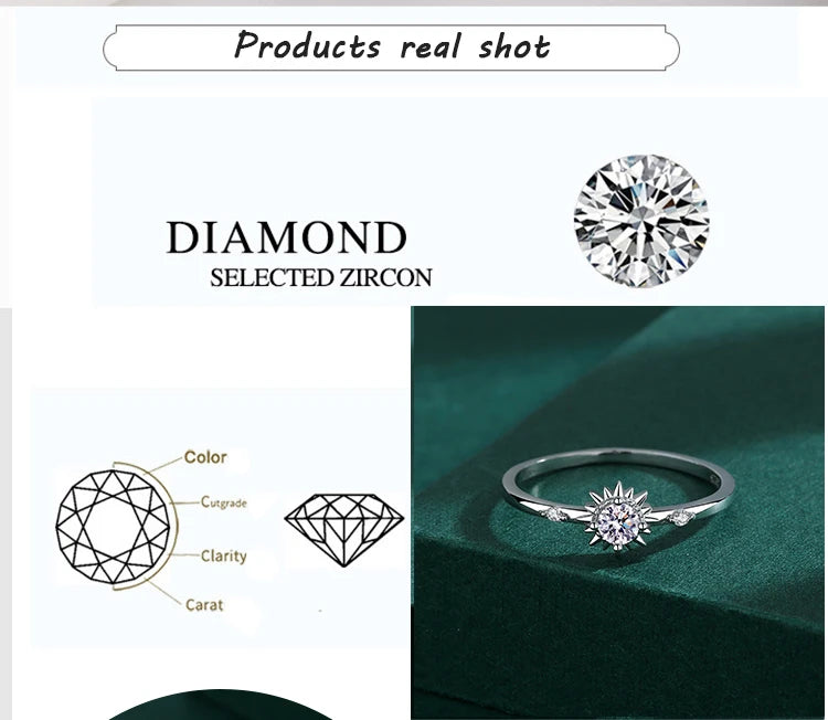 2022 NEW Classic Flowers Ring for Women Diamond AAA Cubic Zirconia Real S925 Silver Daily Party Engagement Wedding Gift Jewelry