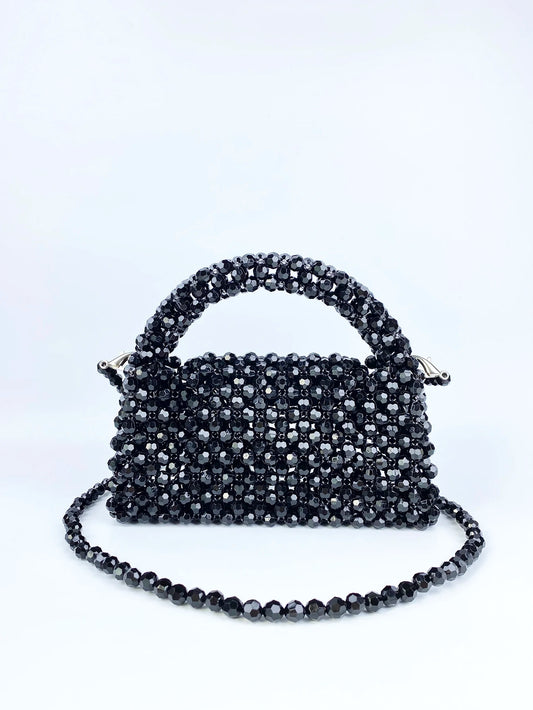 Bestselling and popular beaded handheld phone bag, small square bag, black beads, fashionable and versatile woven bag