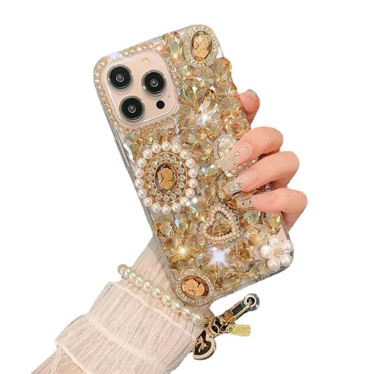 Jewelled Rhinestone Crystal Goddess Portrait Case for Huawei P50 P60 Pro Mate 50 60 For Honor 80 90 100 Pro Pearl Diamond Cover