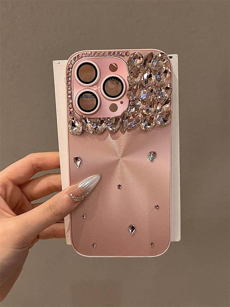 High Quality Luxurious Glitter Diamond Pink Phone Case For iPhone 16 15 14 13 12 11 Pro Max 15Pro 14Pro Bling Rhinestones Cover