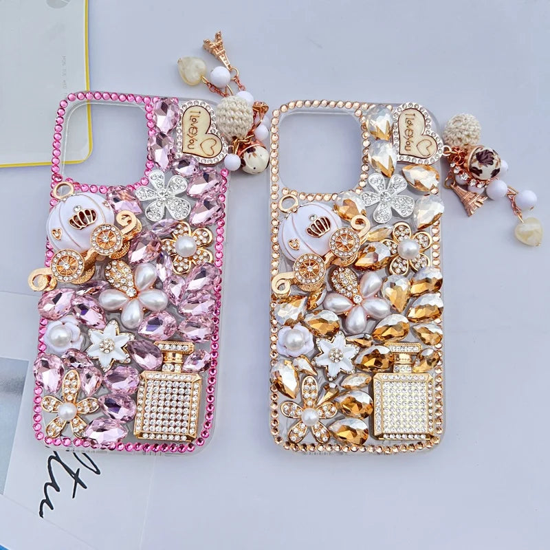 Diamond Case for Huawei P50Pro P40, Mate30, Honor 9X, 50, 60Pro, Pumpkin Car Bling, Sparkly Crystal, Handmade Cover