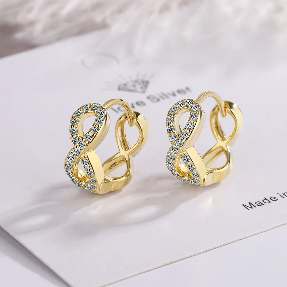 Simple Female Earrings 925 sterling SIlver Double 8 Shaped Infinity Hollow Out Single Zircon Earrings For Women Wedding Gift