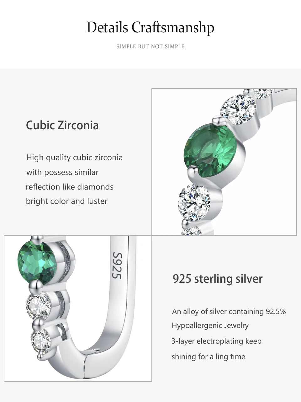 925 Sterling Silver Green Zircon Earrings Ring Sets