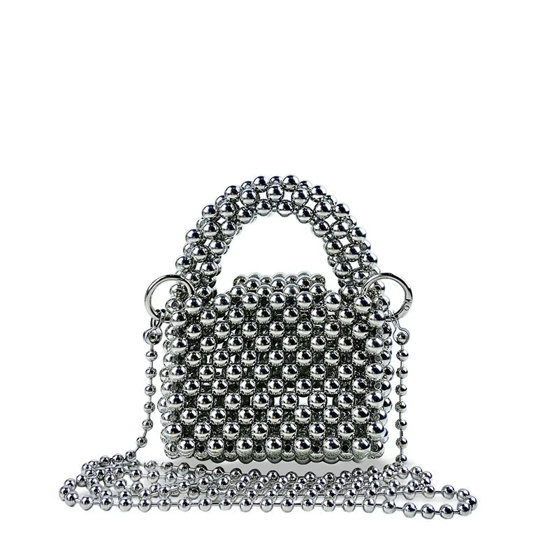 finished crossbody bags retro women's woven bags, niche shiny hollow ins beaded bags