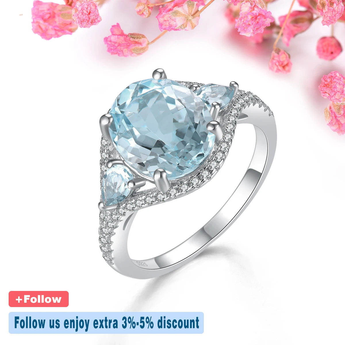 Natural Sky Blue Topaz Solid Sterling Silver Rings 5.2 Carats Genuine Gemstone  Jewelry Style S925