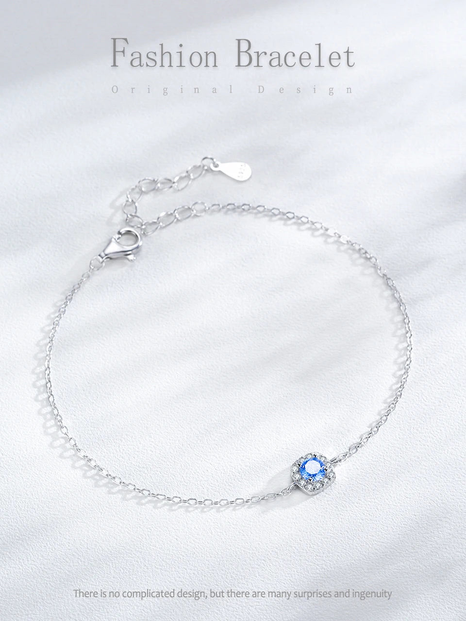 100% 925 Sterling Silver Elegant Sea Blue Zircon  Bracelet  Jewelry